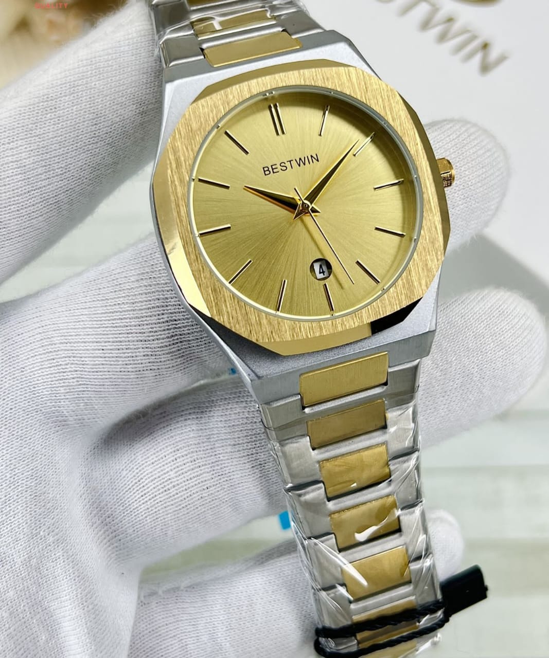 BESTWIN Luxury Two-Tone Stainless Steel Wristwatch with Date Display