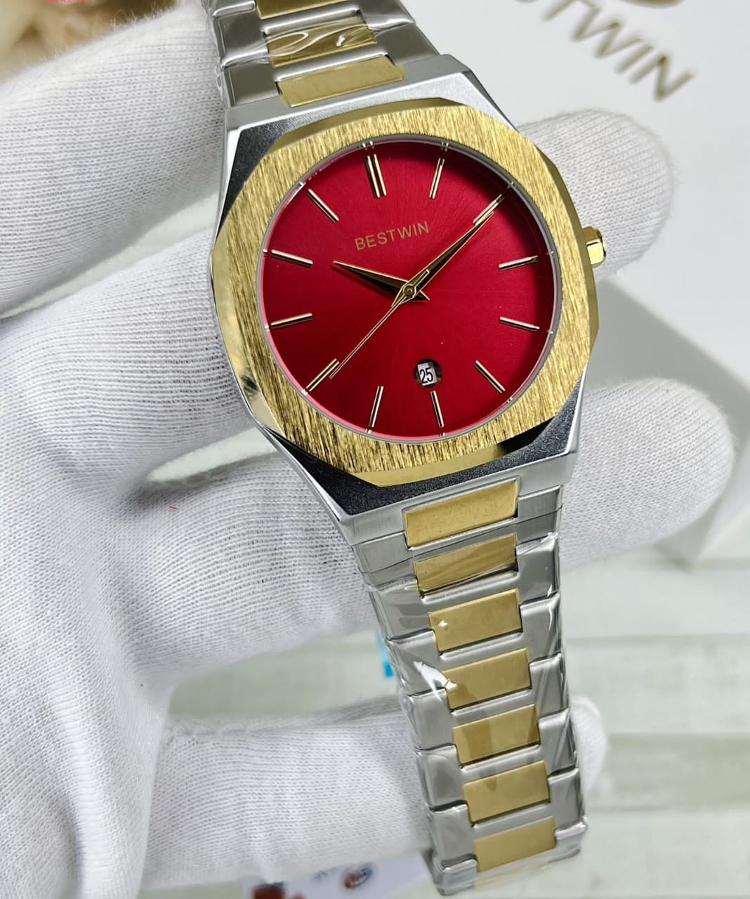 BESTWIN Luxury Two-Tone Stainless Steel Wristwatch with Date Display