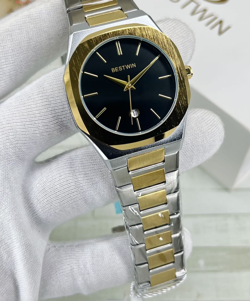 BESTWIN Luxury Two-Tone Stainless Steel Wristwatch with Date Display