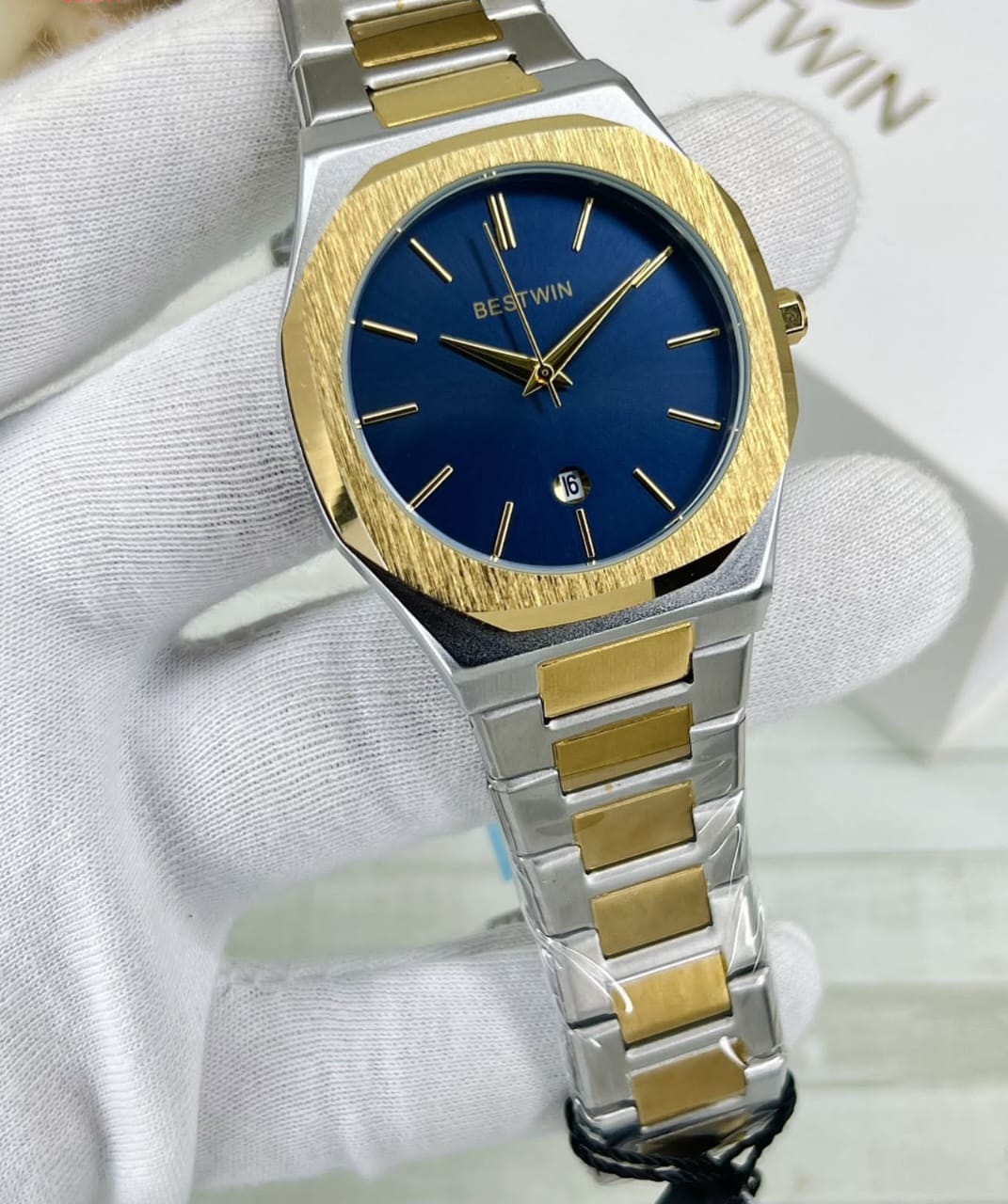 BESTWIN Luxury Two-Tone Stainless Steel Wristwatch with Date Display